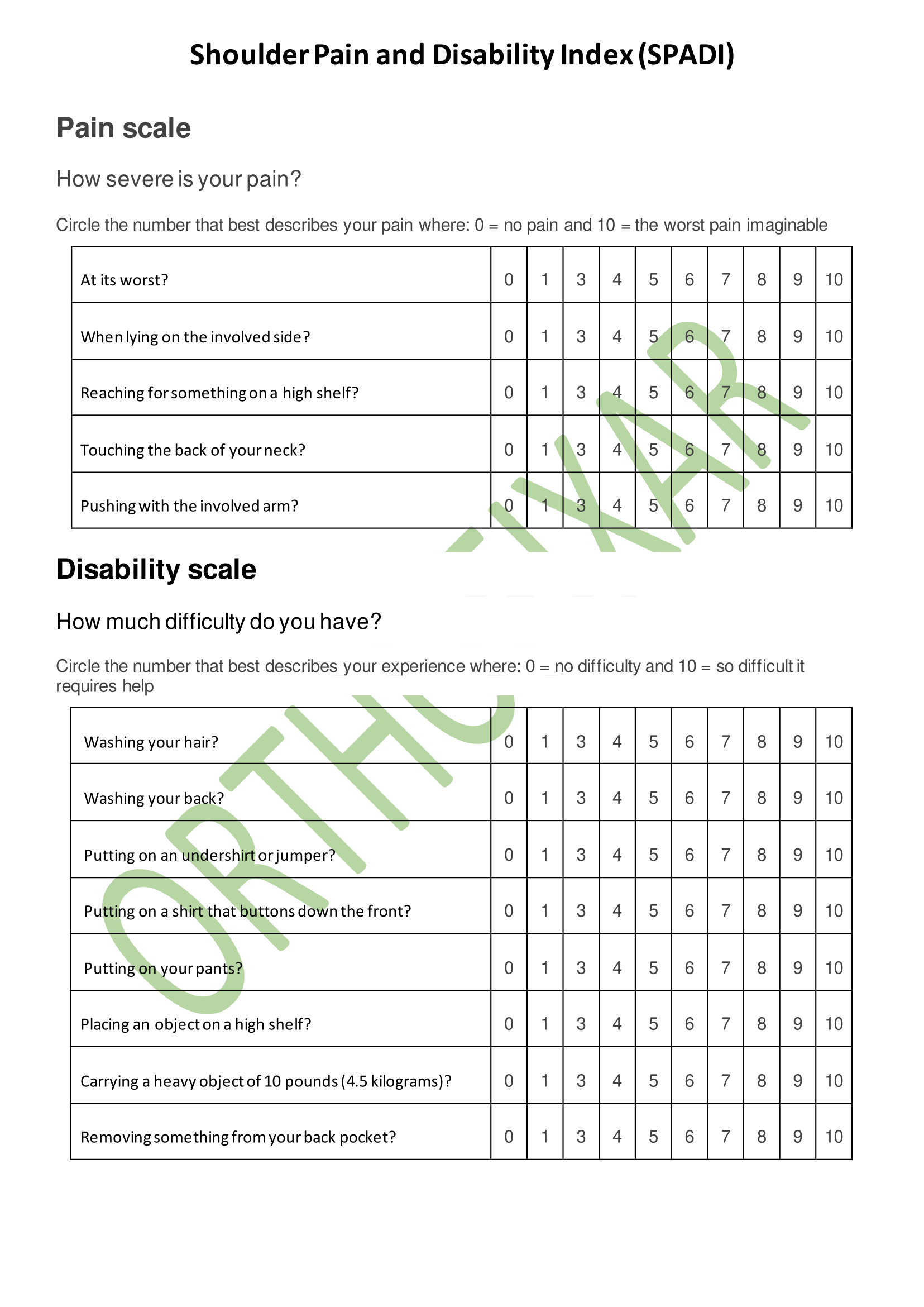 Shoulder Pain And Disability Index SPADI OrthoFixar 2024