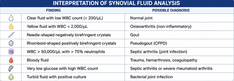 Synovial Fluid: Composition, Function & Synovial Fluid Analysis 5 Interpretation of Synovial Fluid Analysis
