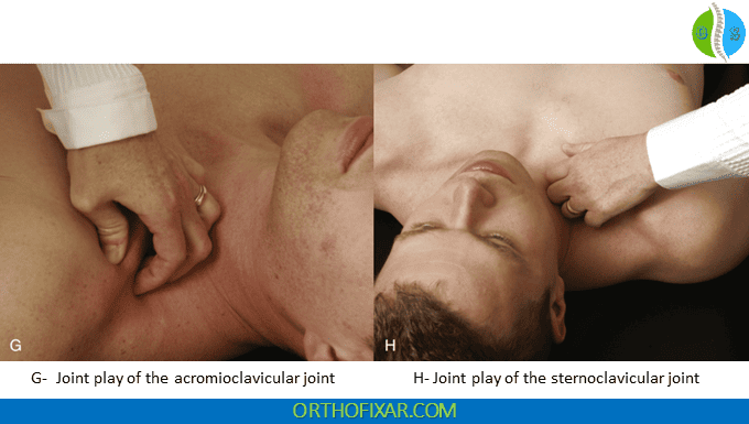Joint play of the acromioclavicular joint. Joint play of the sternoclavicular joint