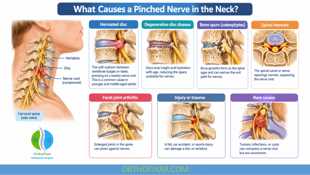 Cervical Radiculopathy: Pinched Nerve Symptoms & Treatment 4 What Causes a Pinched Nerve in the Neck